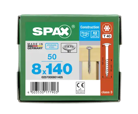 Versand Am Gleichen Tag SPAX Tellerkopf 8 mm T-STAR plus 4CUT Teilgewinde Edelstahl rostfrei A2 1.4567 8x140 - 50 Stk