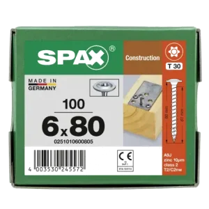 Zertifiziert SPAX Tellerkopf 6 mm T-STAR plus 4CUT Vollgewinde WIROX P3J 6x80 - 100 Stk
