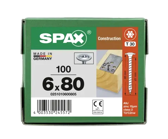 Zertifiziert SPAX Tellerkopf 6 mm T-STAR plus 4CUT Vollgewinde WIROX P3J 6x80 - 100 Stk