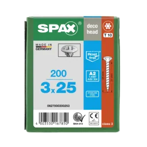 Abverkauf SPAX Linsensenkkopf T-STAR plus 4CUT Vollgewinde Edelstahl rostfrei A2 1.4567 - 3x25 - 200 Stk