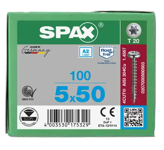 Angebot SPAX Halbrundkopf T-STAR plus 4CUT Vollgewinde Edelstahl rostfrei A2 1.4567 5x50 - 100 Stk